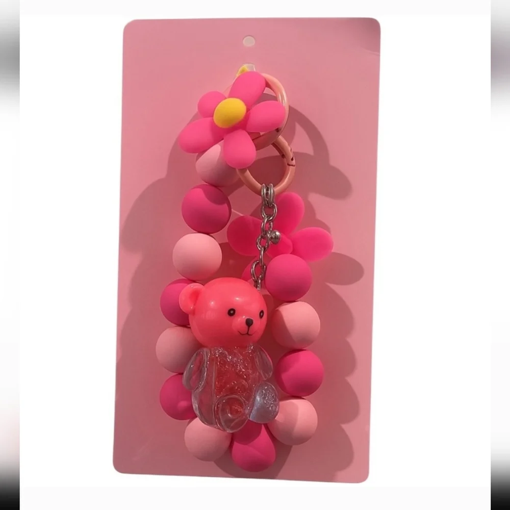 Romantic Rain Pink Bear Lip Gloss Key Chain  Nwt